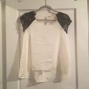 White shirt with lacy black accent